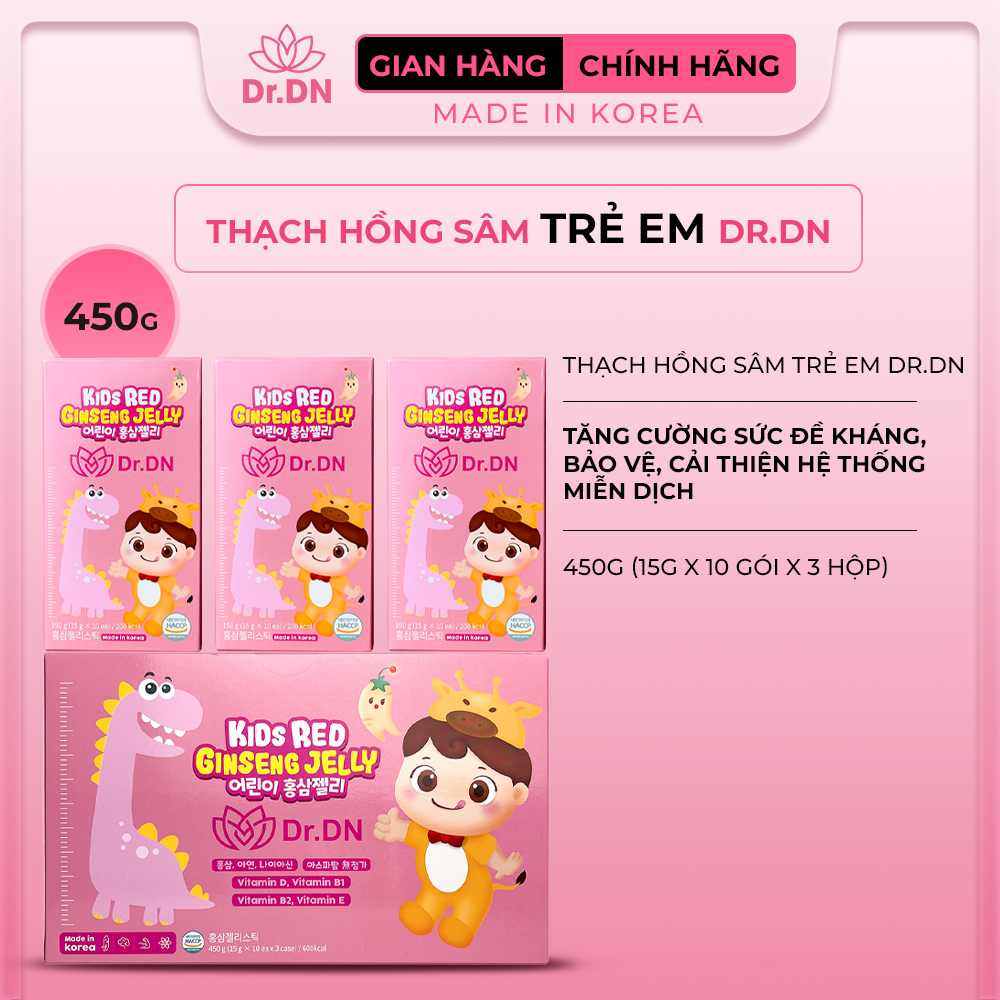 Thạch Hồng Sâm Trẻ Em Dr.DN | 10 Gói x 3 Hộp
